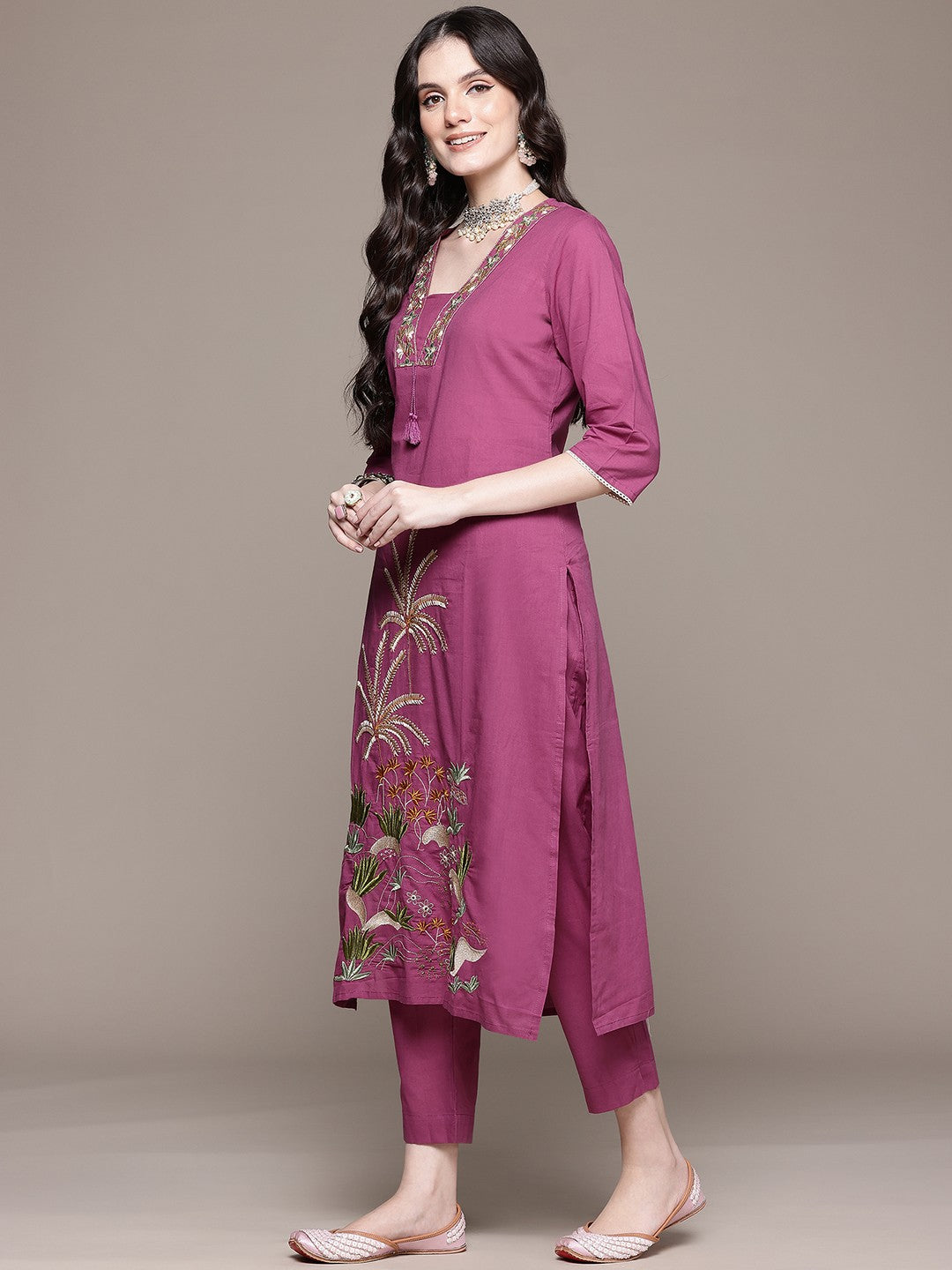 Elegant Pink Embroidered Kurta Pant Set with Dupatta for Women