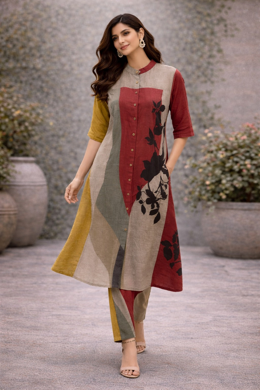 Elegant Multicolor Printed Cotton Kurta Set for Women