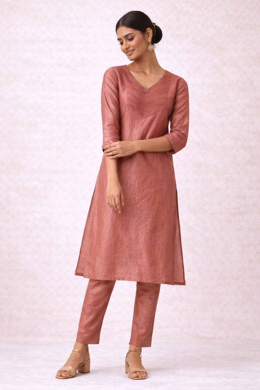 Elegant Rust Pink Kurta & Pant Set – Minimal Festive Wear