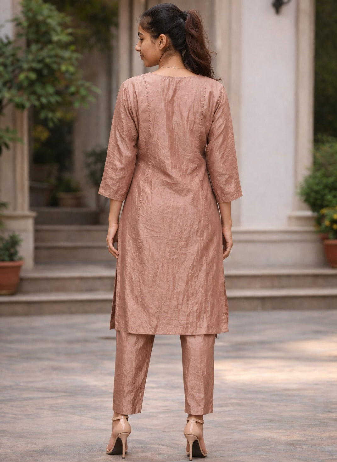 Elegant Beige Cotton Kurta Pant Set with Straight Fit & Minimal Design
