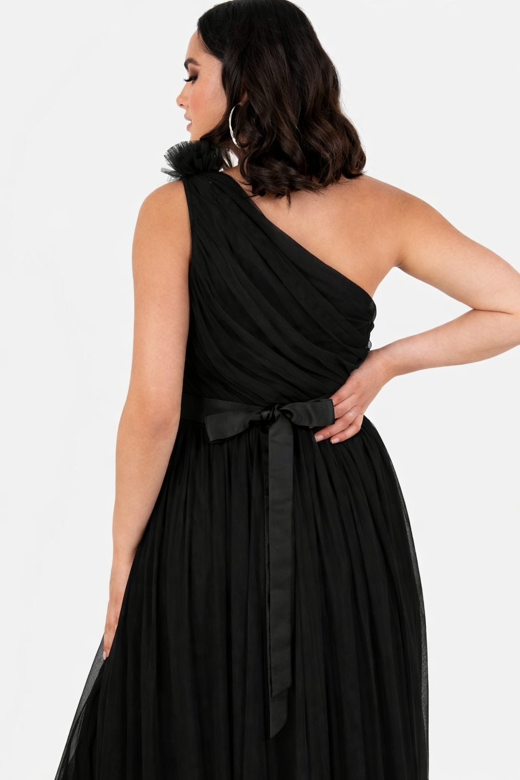 Elegant One-Shoulder Black Tulle Maxi Dress with Slit – Evening Party & Formal Gown