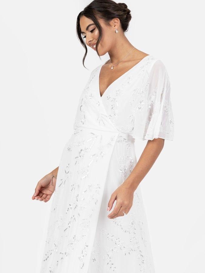 Elegant White Floral Maxi Dress for Women – V-Neck Summer Party & Evening Wear