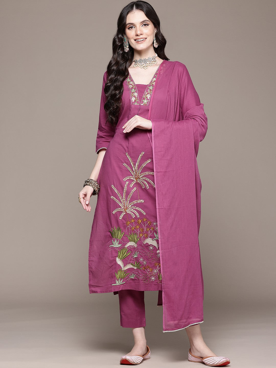 Elegant Pink Embroidered Kurta Pant Set with Dupatta for Women