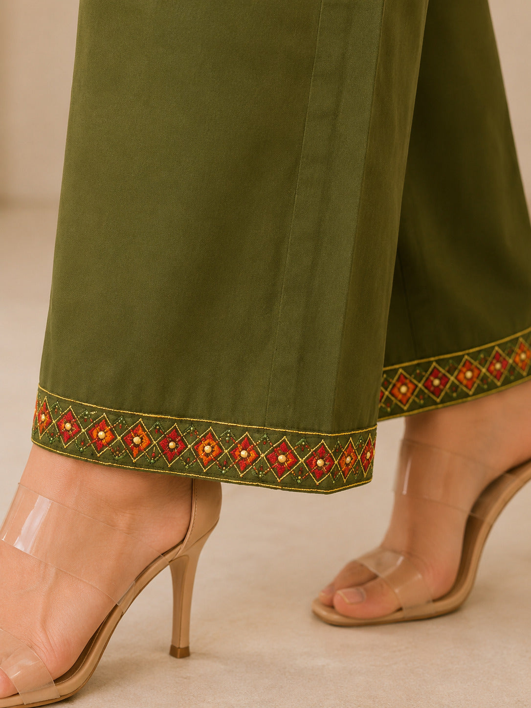 LA QAYARA Olive Green Ethnic Kurta Pant Set with Printed Dupatta
