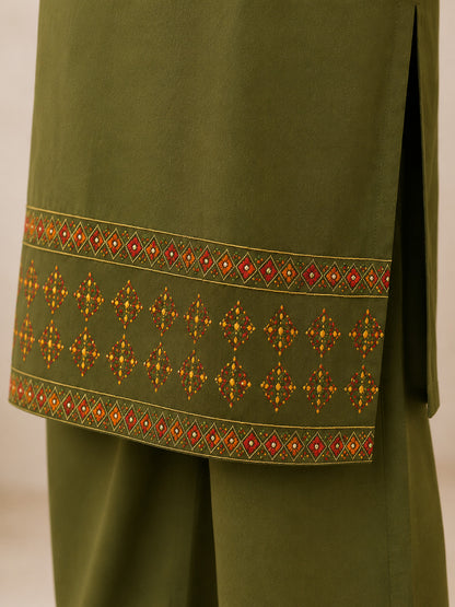 LA QAYARA Olive Green Ethnic Kurta Pant Set with Printed Dupatta