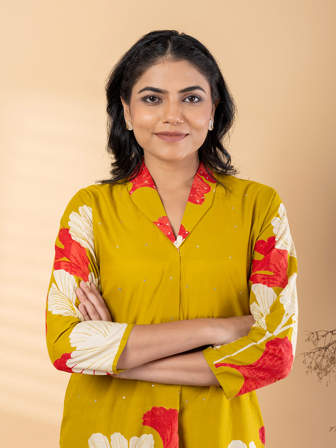 Mustard Yellow Floral Printed Kurta Pant Set for Women