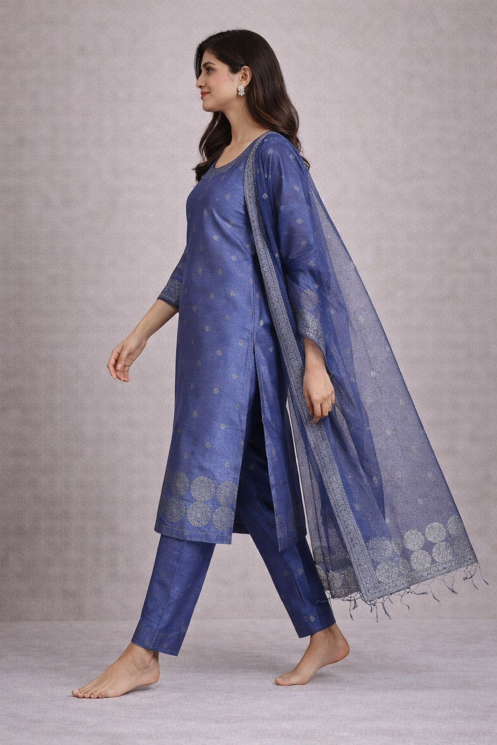 Elegant Blue Woven Kurta Set with Dupatta for Women