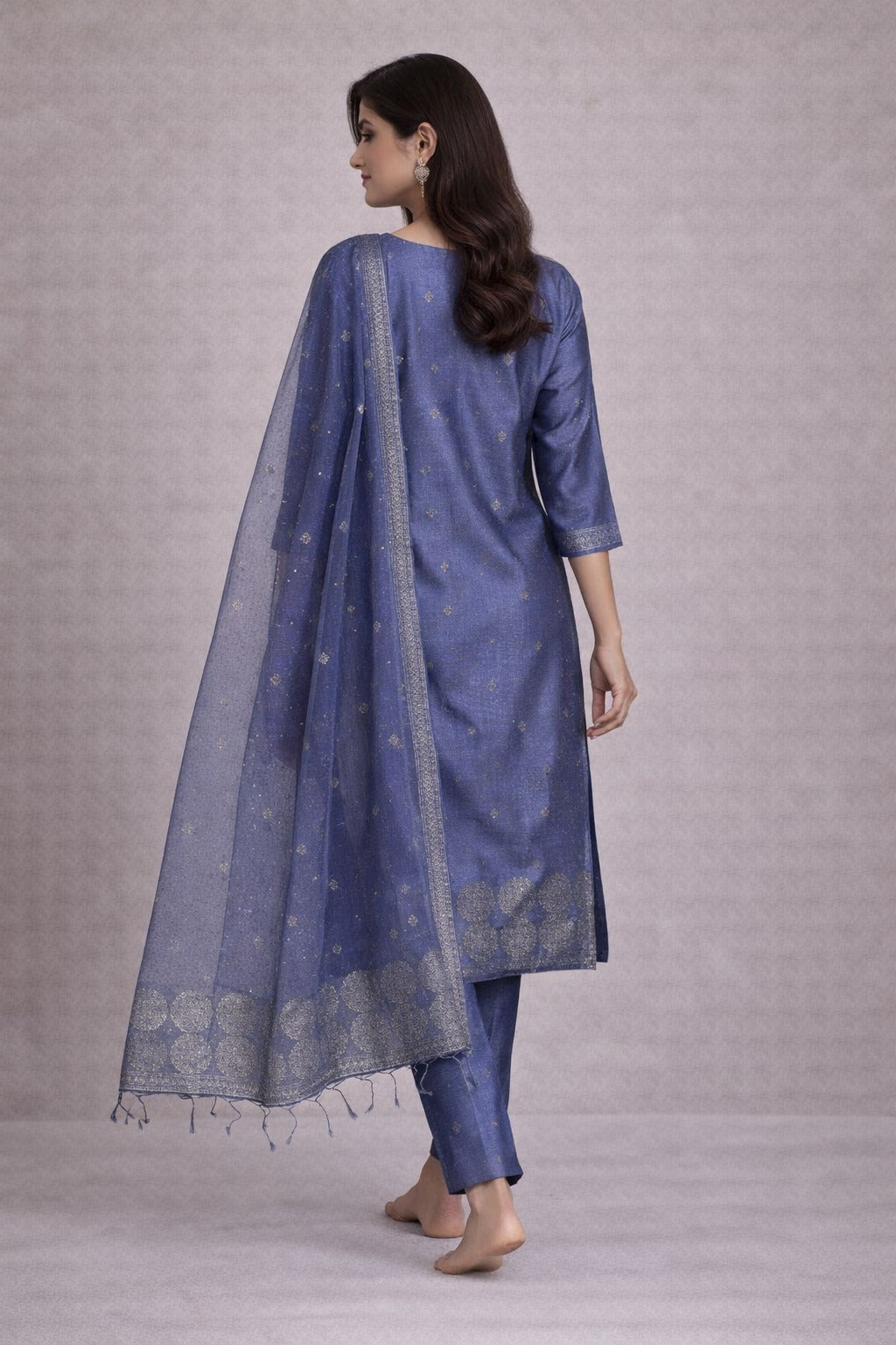 Elegant Blue Woven Kurta Set with Dupatta for Women