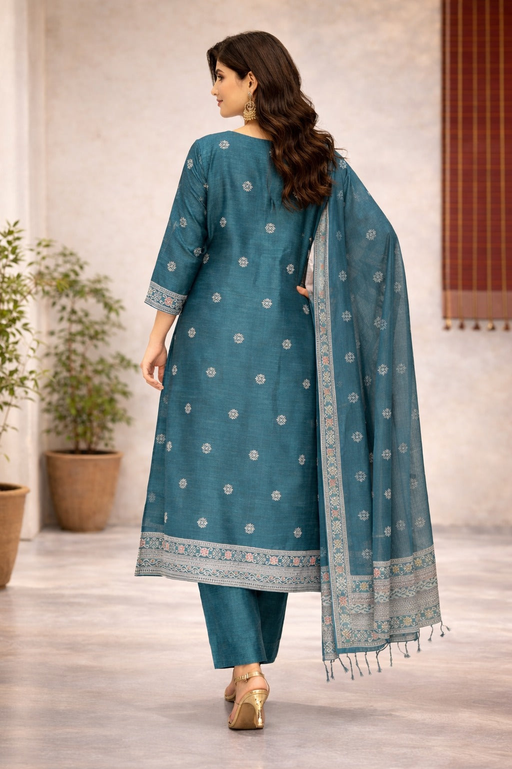 Elegant Teal Ethnic Kurta Set with Printed Dupatta for Women