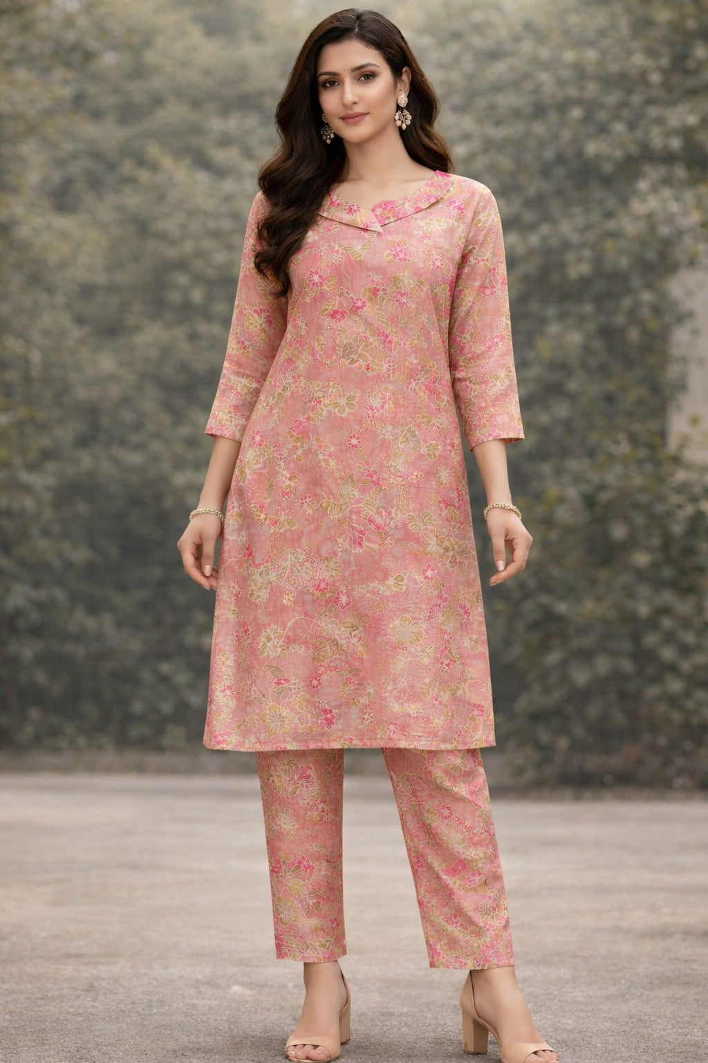 Elegant Pink Floral Printed Kurta Set for Women