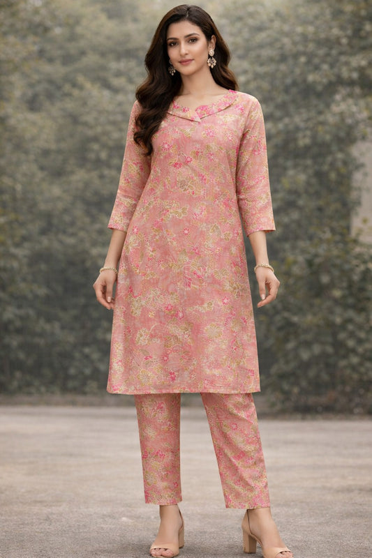 Elegant Pink Floral Printed Kurta Set for Women