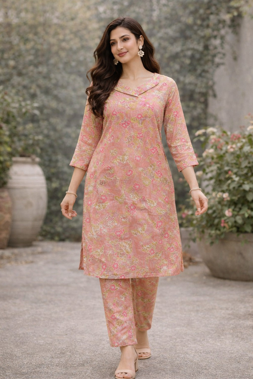 Elegant Pink Floral Printed Kurta Set for Women