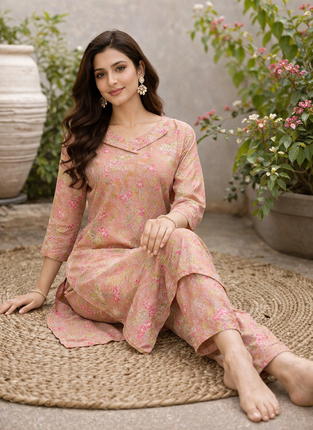 Elegant Pink Floral Printed Kurta Set for Women