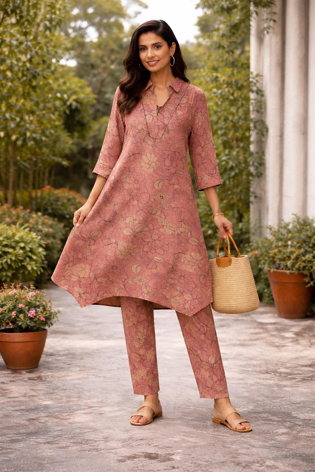 Elegant Floral Printed Kurta Set with Pants for Women – Soft Cotton Daily Wear