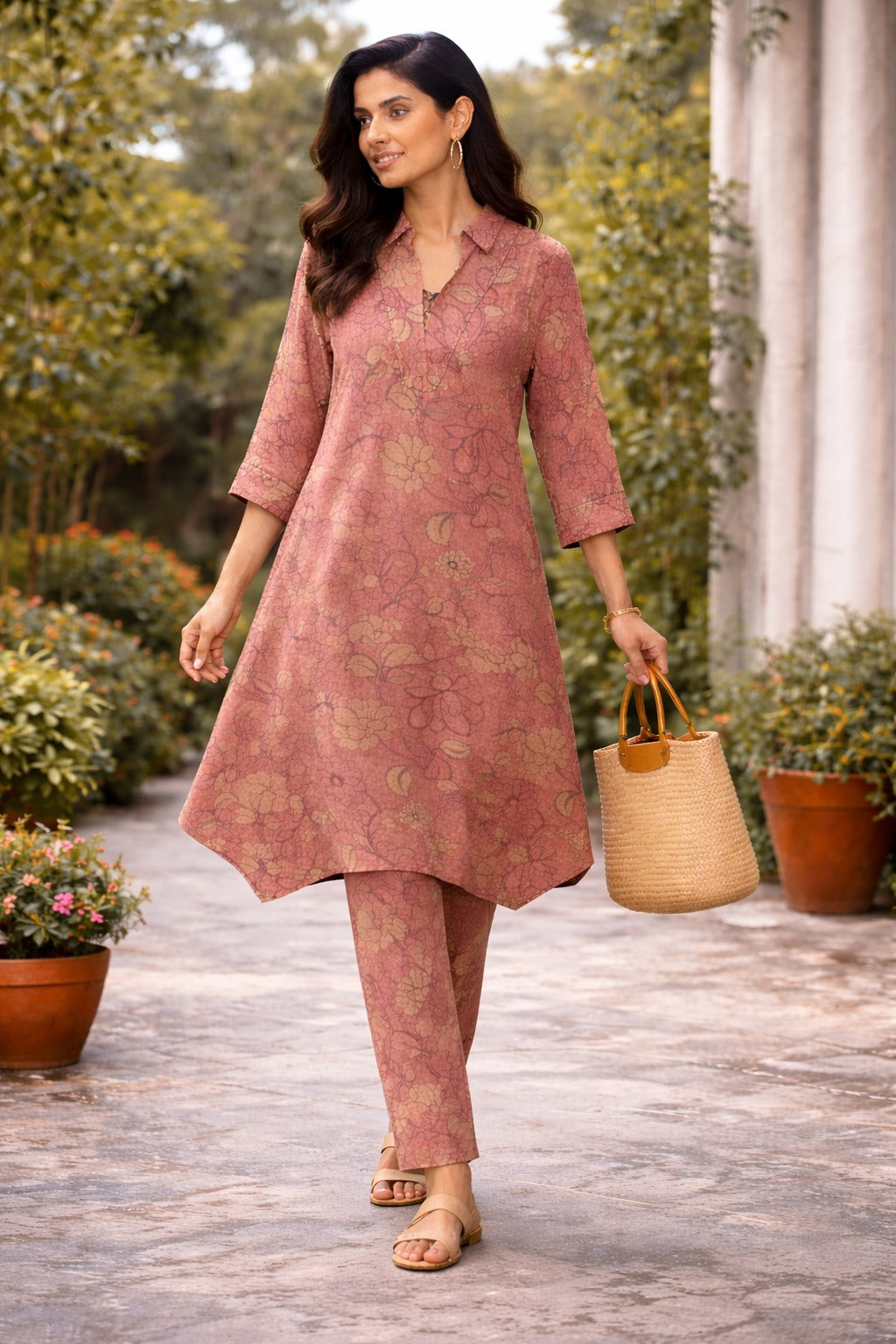 Elegant Floral Printed Kurta Set with Pants for Women – Soft Cotton Daily Wear