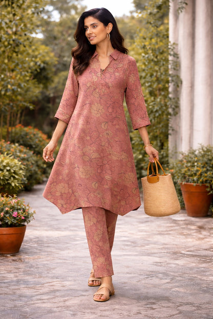 Elegant Floral Printed Kurta Set with Pants for Women – Soft Cotton Daily Wear