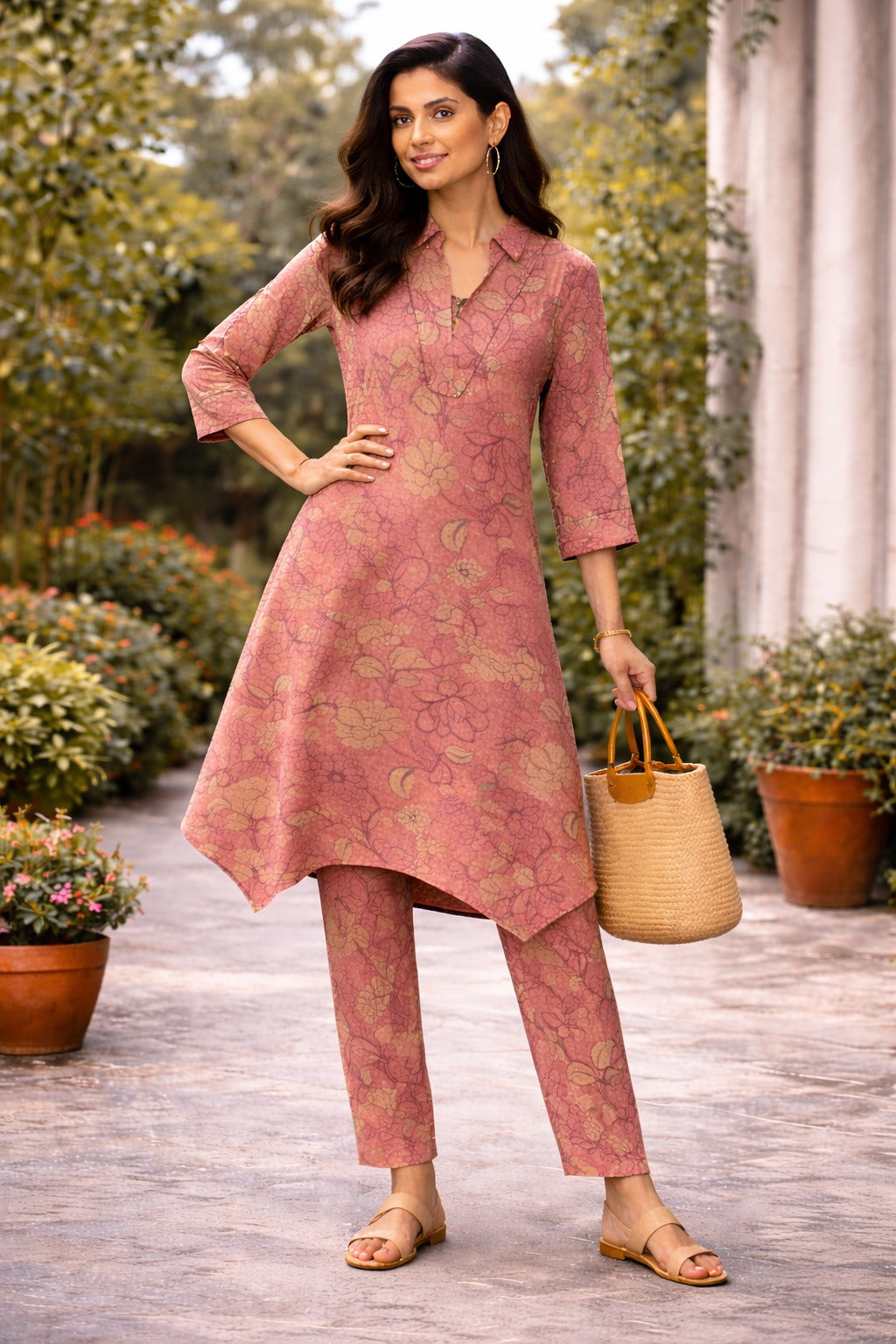 Elegant Floral Printed Kurta Set with Pants for Women – Soft Cotton Daily Wear