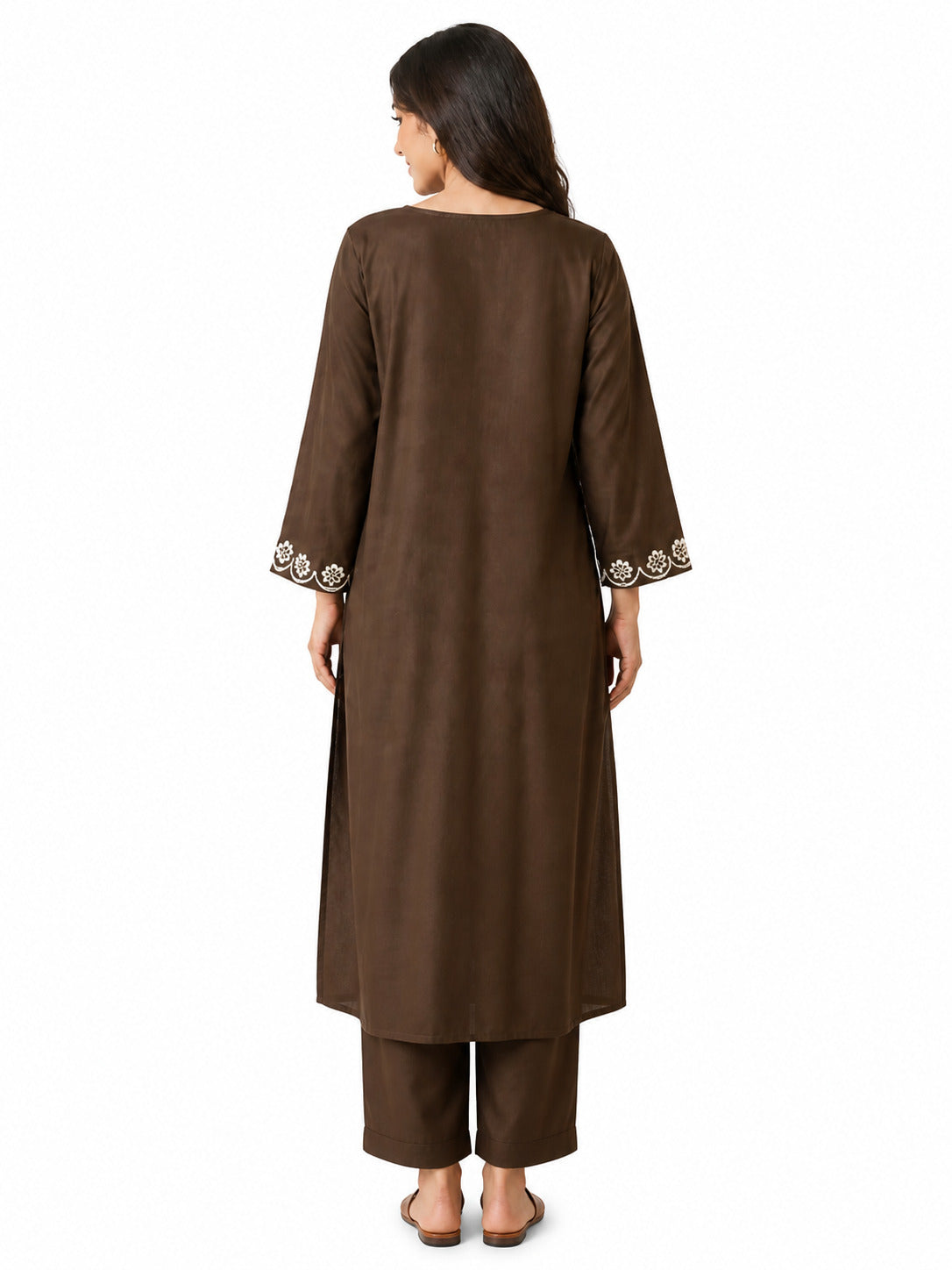 Brown Floral Printed Kurta Pant Dupatta Set for Women | Ethnic Straight Suit Set