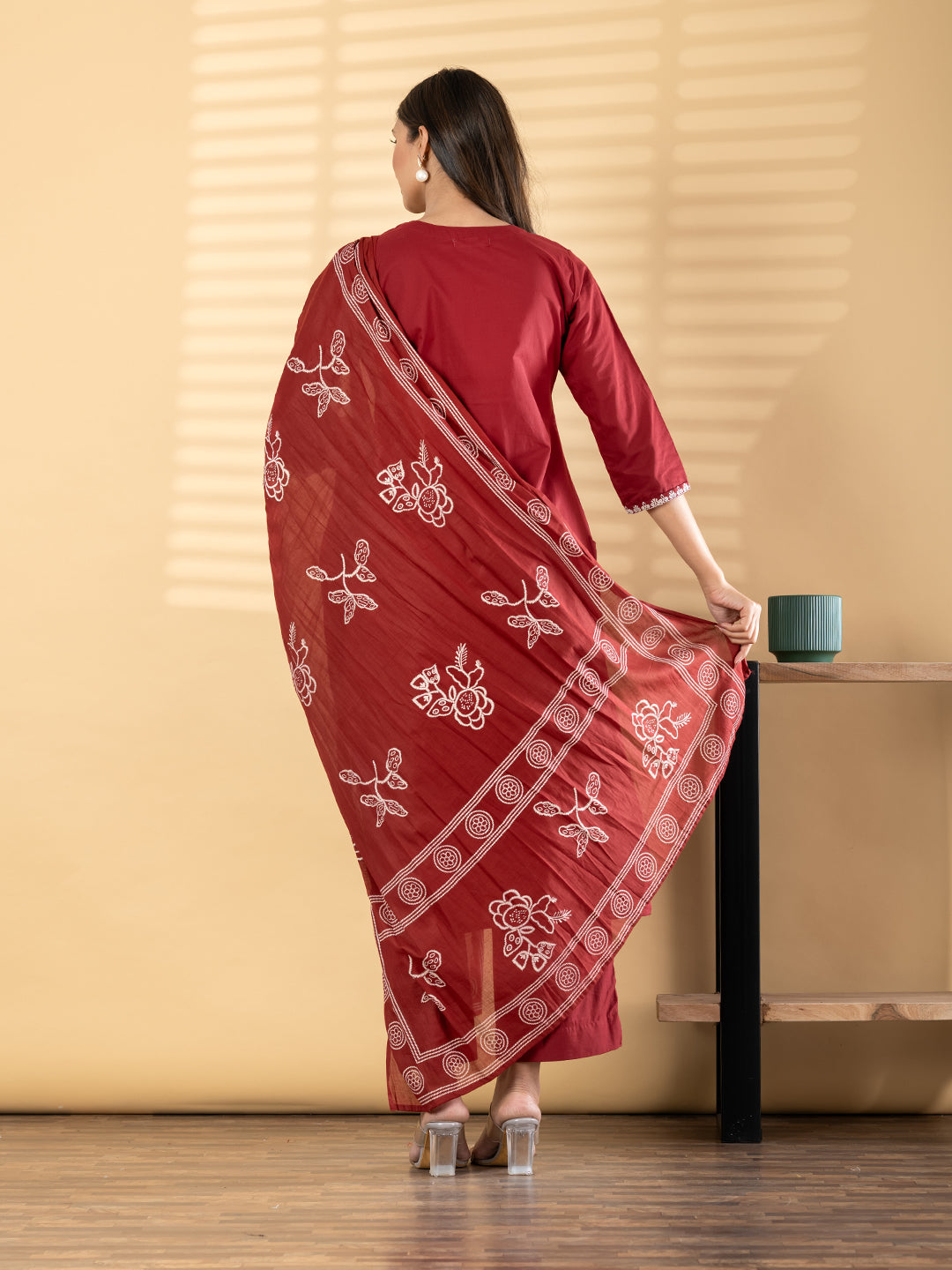 Red Embroidered Kurta Set with Dupatta for Women