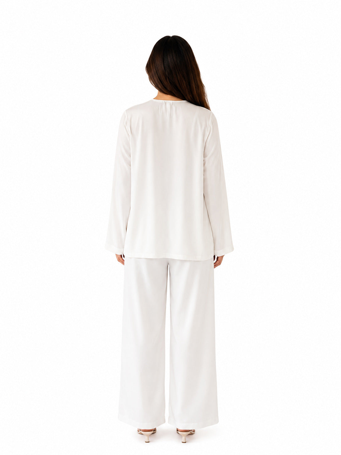 Women's White 3-Piece Co-Ord Set with Shrug & Wide-Leg Pants