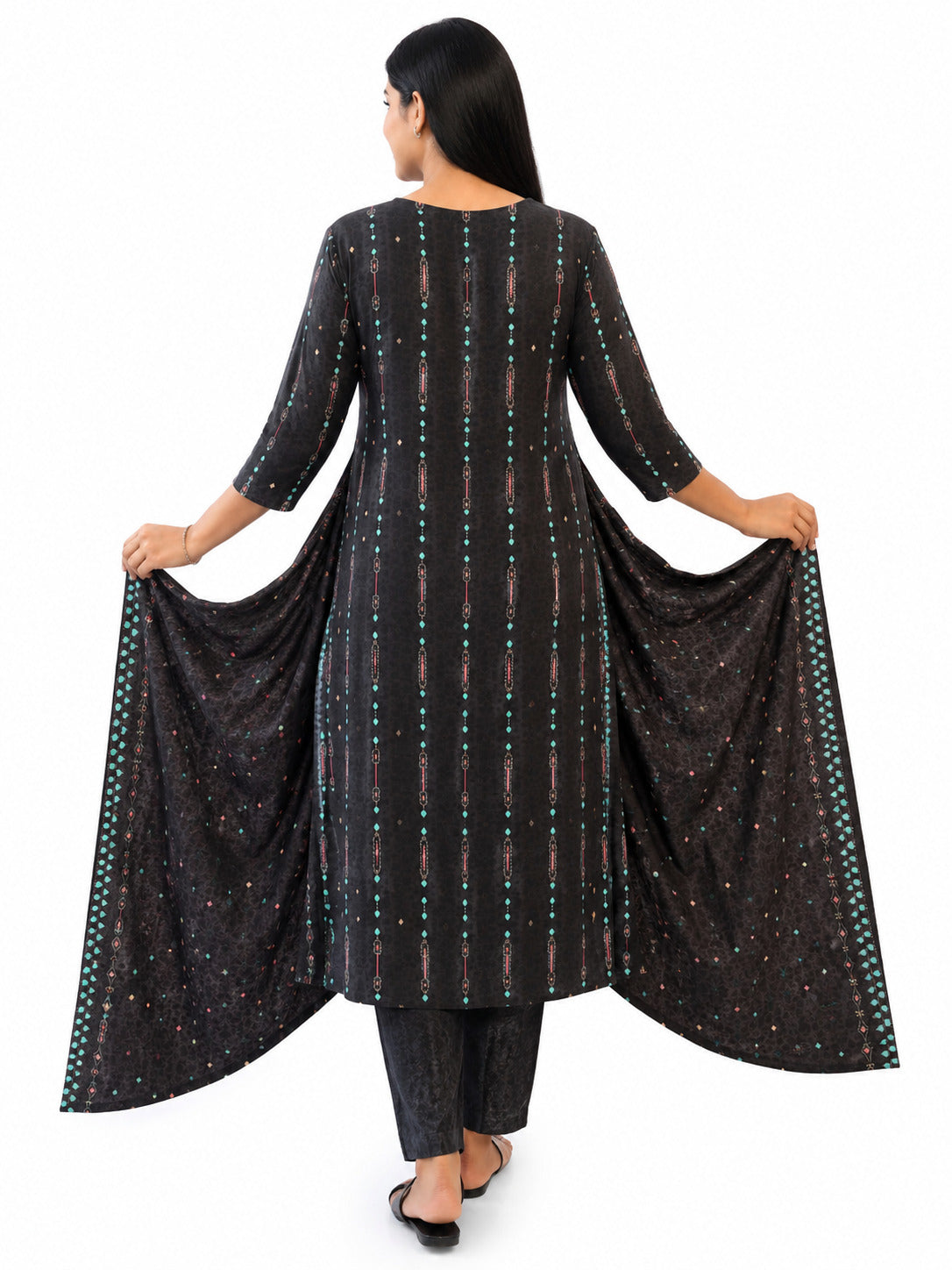 Women's Black Printed Kurta Pant & Dupatta Set | Elegant Ethnic 3-Piece Suit