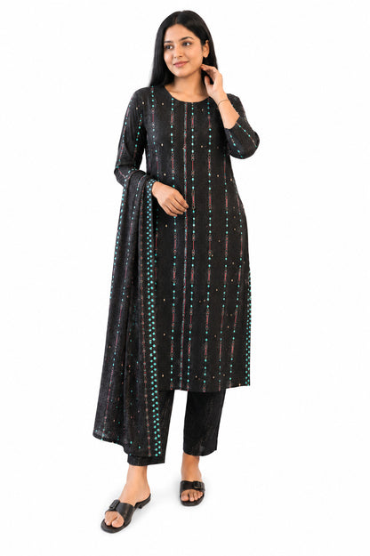 Women's Black Printed Kurta Pant & Dupatta Set | Elegant Ethnic 3-Piece Suit