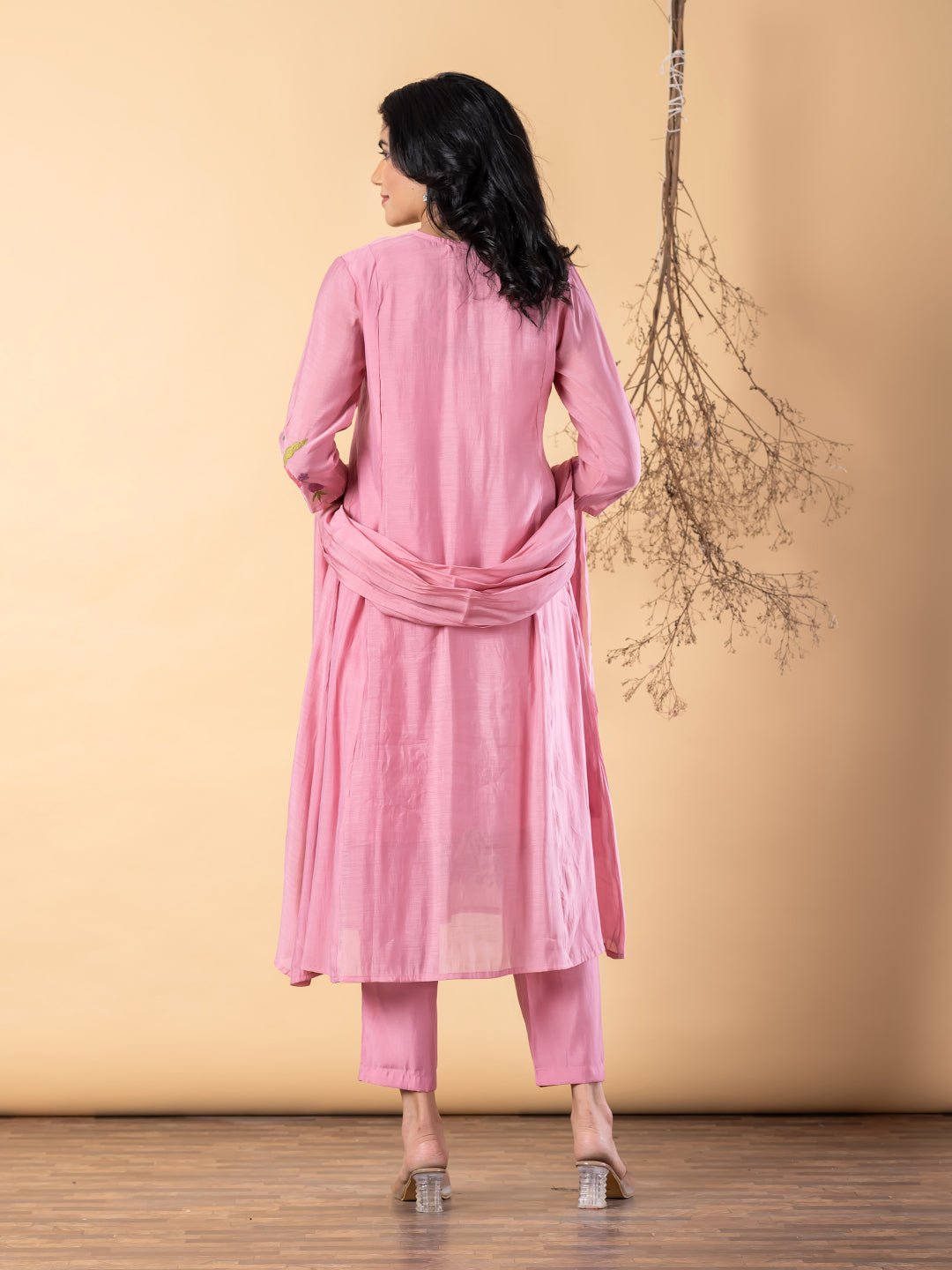 Women’s Pink Embroidered Kurta Set with Dupatta & Pants