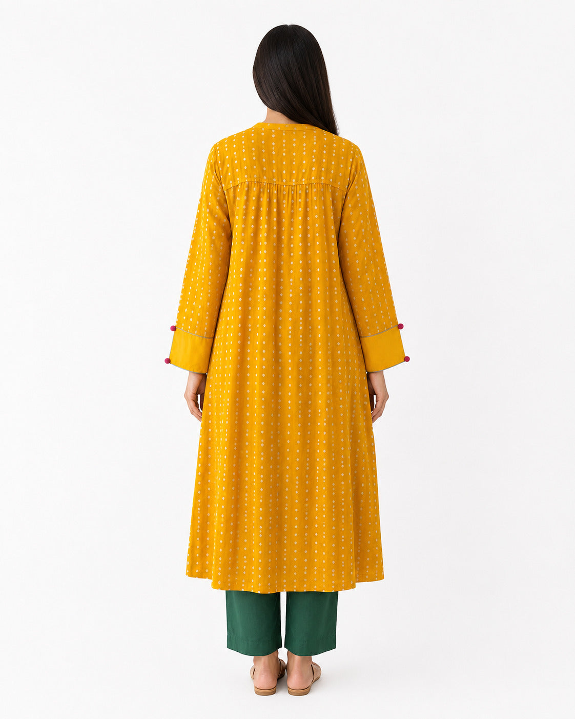 Mustard Yellow Embroidered A-Line Long Kurta for Women