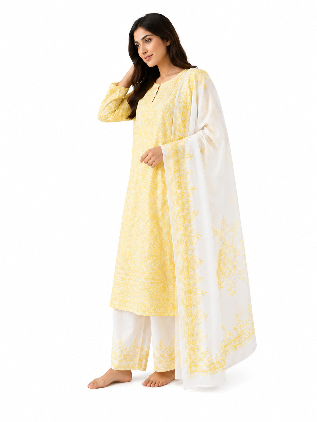 Pastel Yellow Printed Lawn 3-Piece Suit with Dupatta