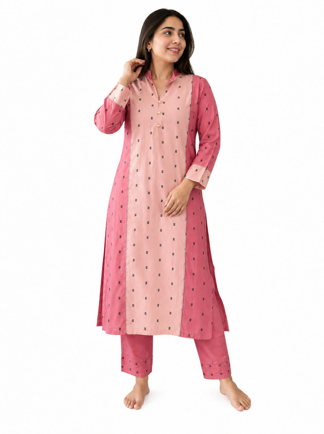 Women’s Pink Printed Cotton Kurta Pant Set