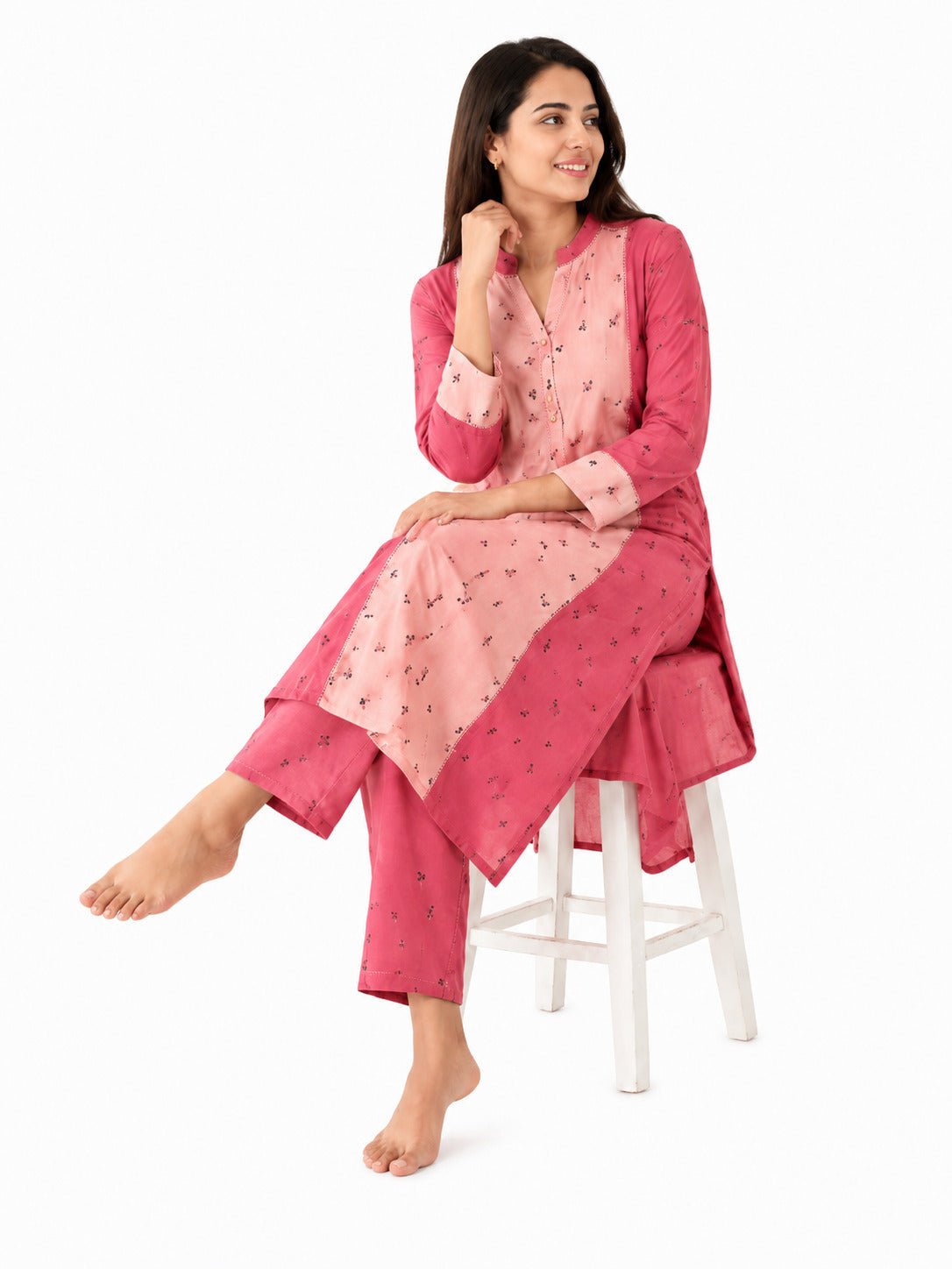 Women’s Pink Printed Cotton Kurta Pant Set