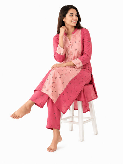 Women’s Pink Printed Cotton Kurta Pant Set