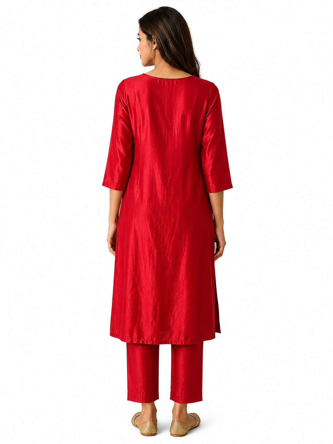 Women's Red Embroidered Kurta Set with Straight Pants | Festive Ethnic Wear