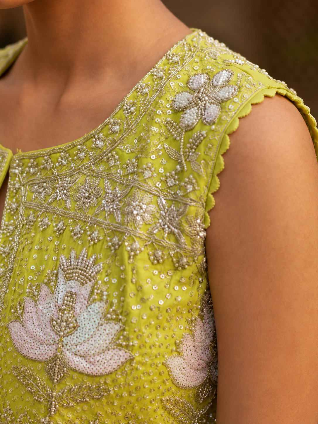 Lime Green Embroidered Palazzo Set with Sleeveless Jacket for Women