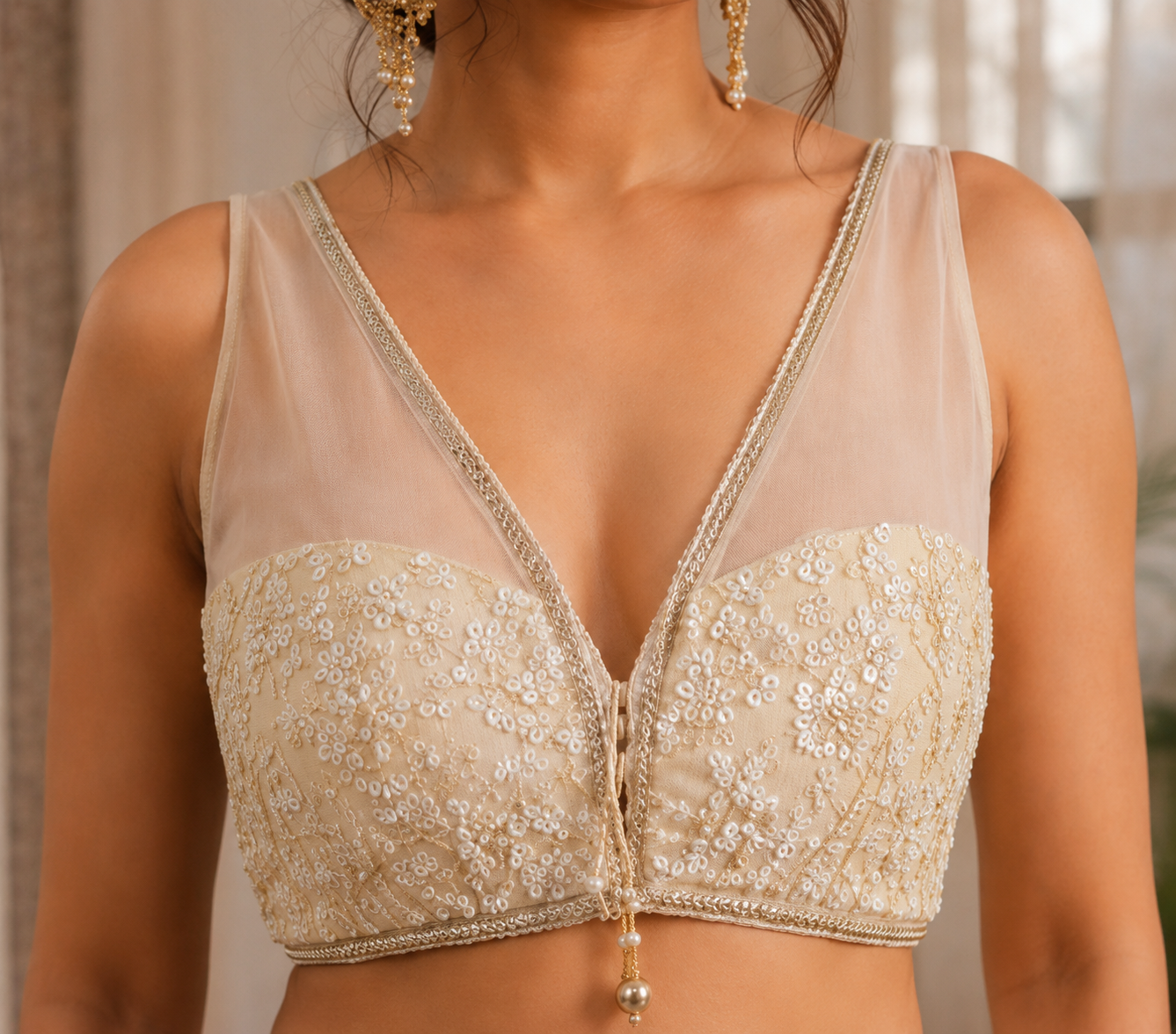 La Qayara Ivory Embroidered Cape Style Lehenga Set for Women | Designer Crop Blouse, Flared Lehenga & Organza Cape | Wedding, Reception & Party Wear