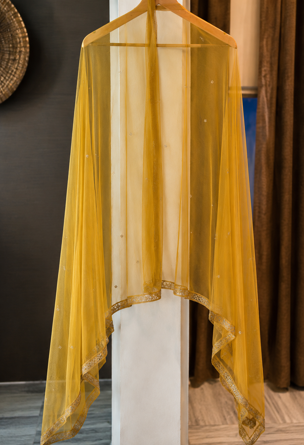 La Qayara Mustard Yellow Embroidered Lehenga Set for Women | Designer V-Neck Blouse, Flared Lehenga & Net Dupatta | Wedding, Haldi & Festive Wear
