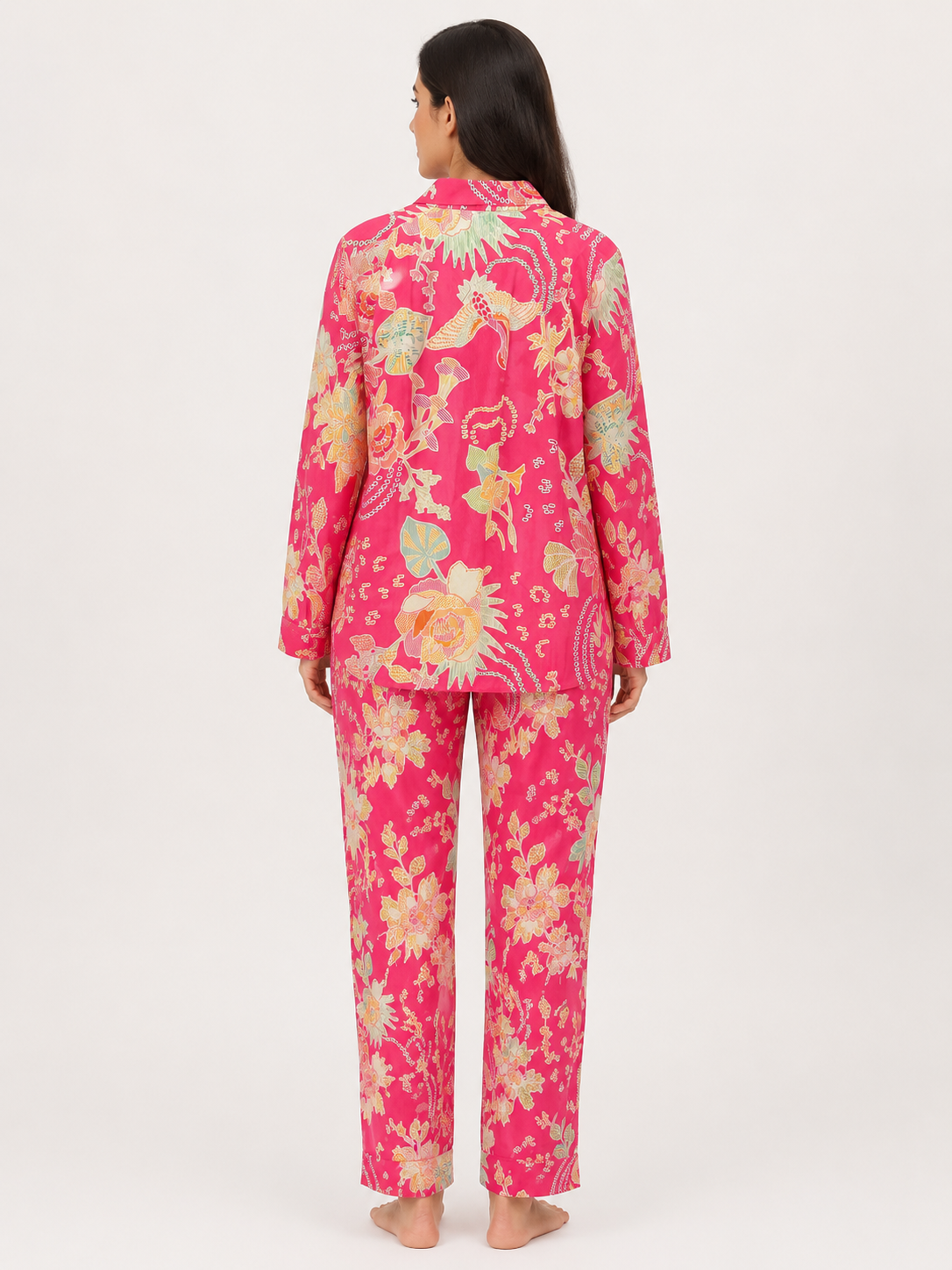Women Pink Floral Printed Co-Ord Set with Shirt & Straight Pants – Stylish Casual Wear