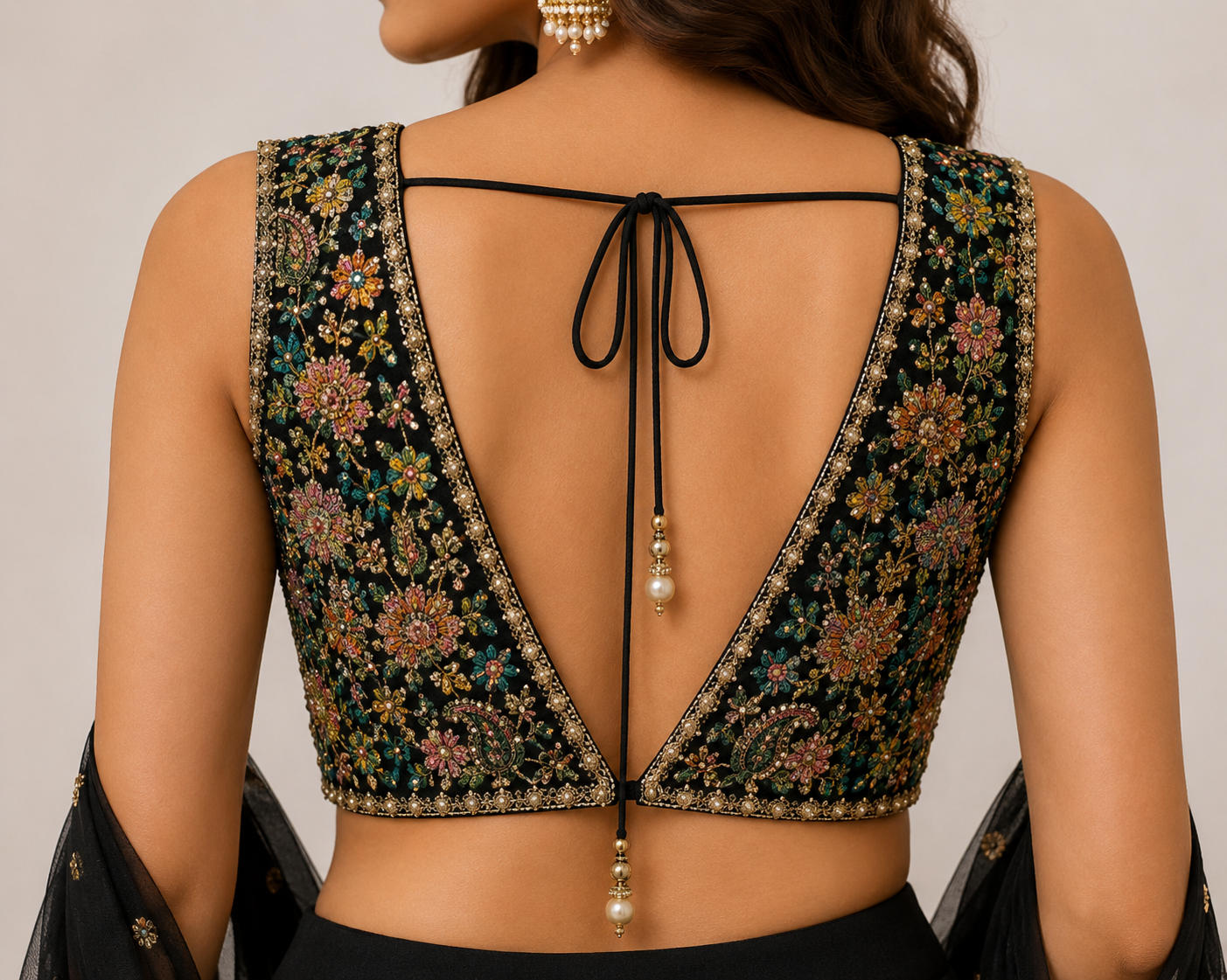 Women's Black Embroidered Lehenga Choli Set with Net Dupatta