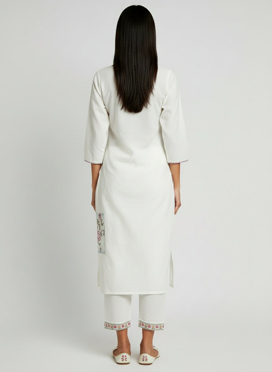 Elegant Cream Floral Printed Cotton Kurta Set with Dupatta for Women | Ethnic Wear 3-Piece Suit