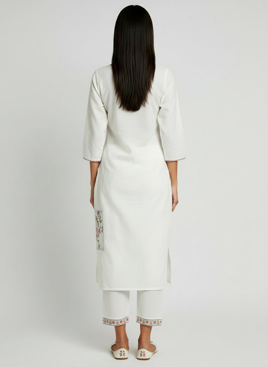 Elegant Cream Floral Printed Cotton Kurta Set with Dupatta for Women | Ethnic Wear 3-Piece Suit