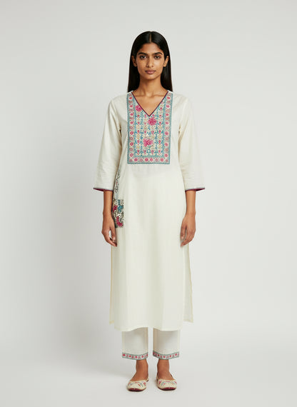 Elegant Cream Floral Printed Cotton Kurta Set with Dupatta for Women | Ethnic Wear 3-Piece Suit