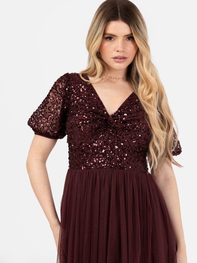 Elegant Burgundy Sequin Maxi Dress for Women – Party & Evening Wear
