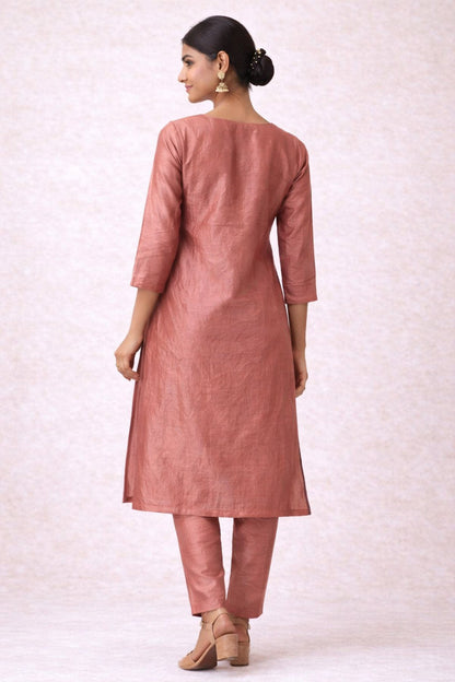 Elegant Rust Pink Kurta & Pant Set – Minimal Festive Wear