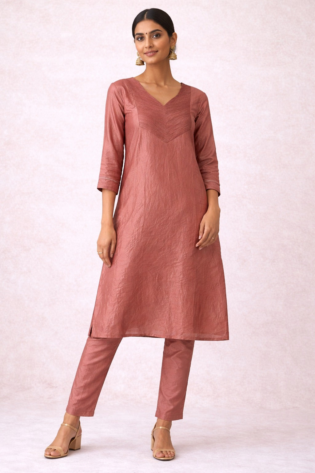 Elegant Rust Pink Kurta & Pant Set – Minimal Festive Wear