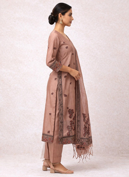 Elegant Pink Ethnic Kurta Pant Set with Printed Dupatta