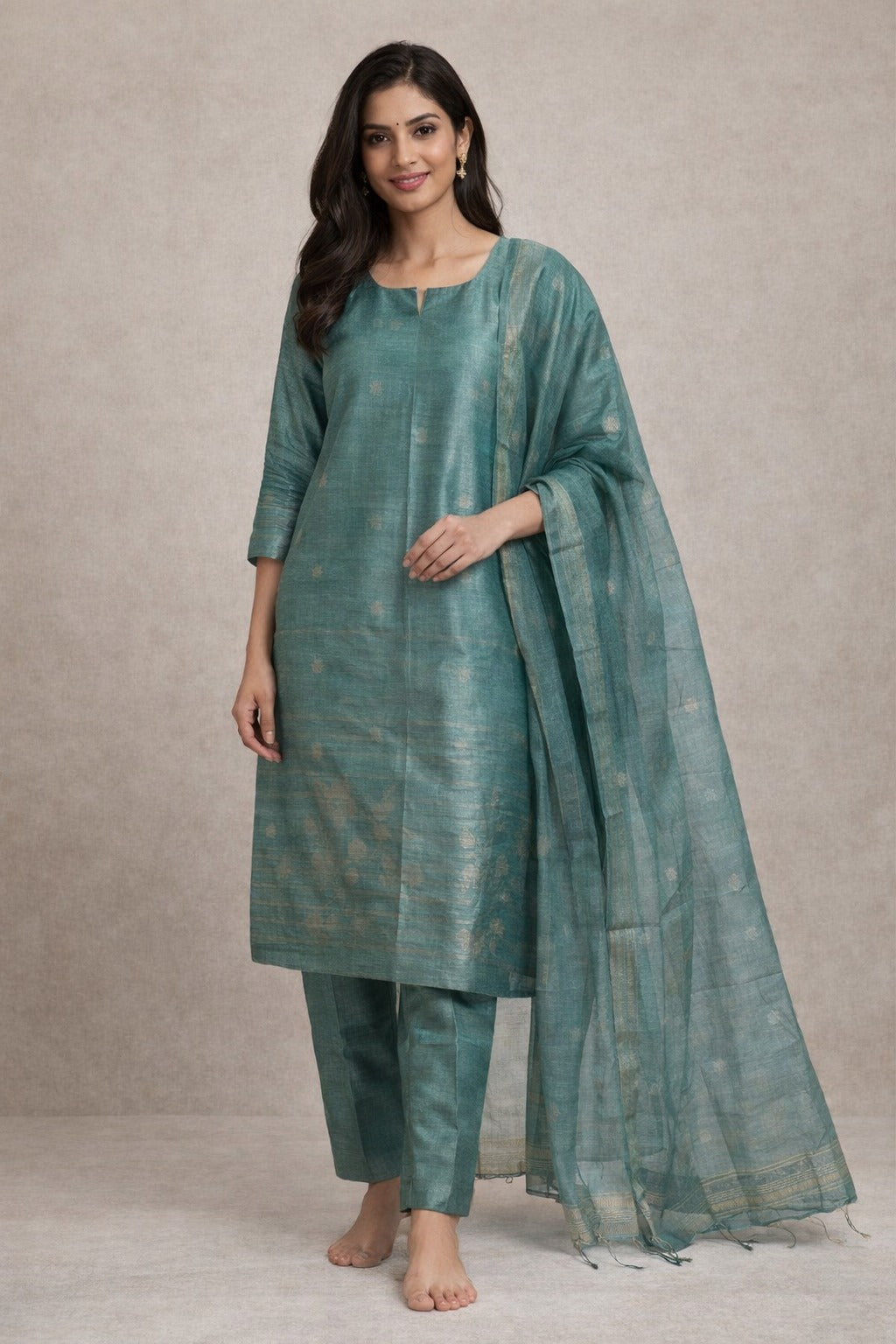 Women’s Sea Green Kurta Set with Dupatta – Festive & Party Wear