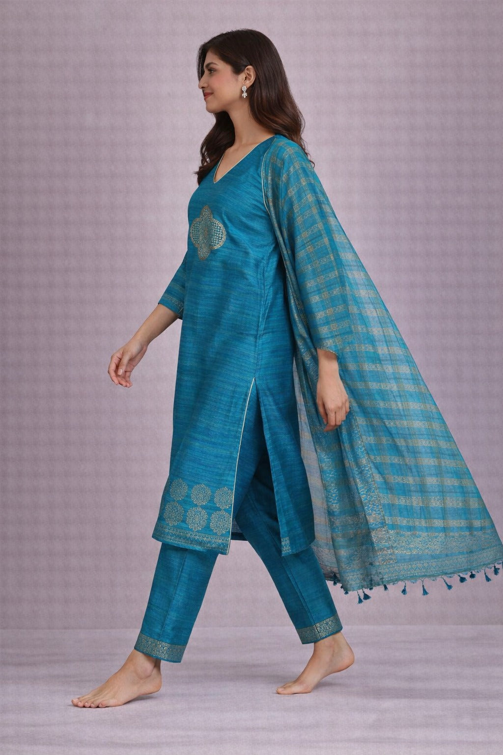 Teal Blue Embroidered Kurta Set with Dupatta – Elegant Ethnic Wear for Women
