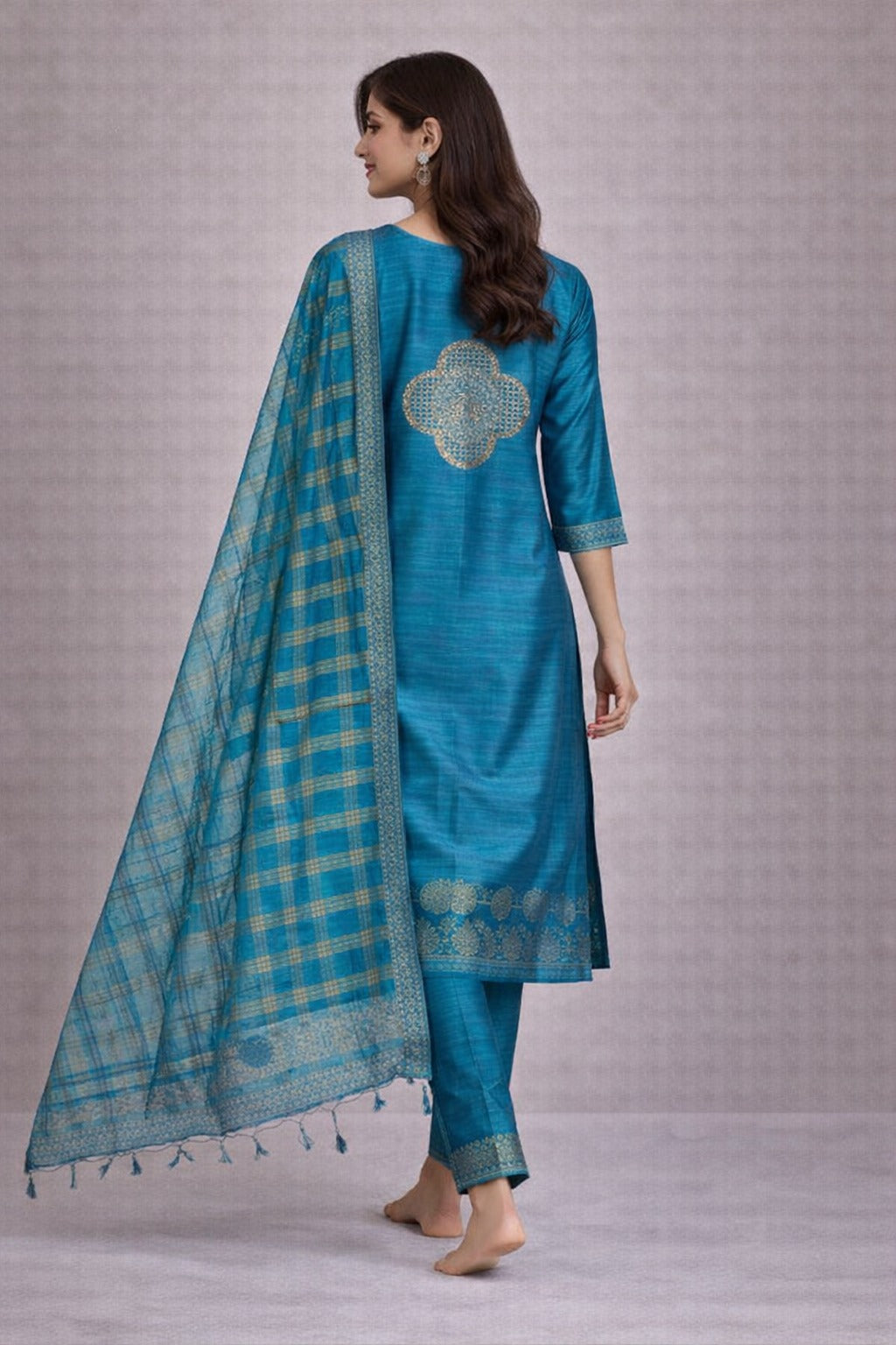 Teal Blue Embroidered Kurta Set with Dupatta – Elegant Ethnic Wear for Women