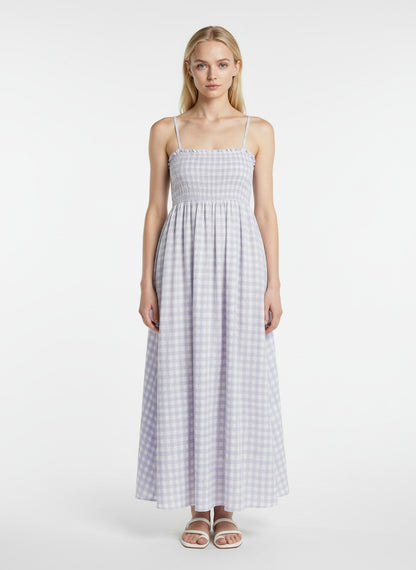 Women’s Lavender Gingham Maxi Dress – Sleeveless Square Neck Summer Casual A-Line Dress