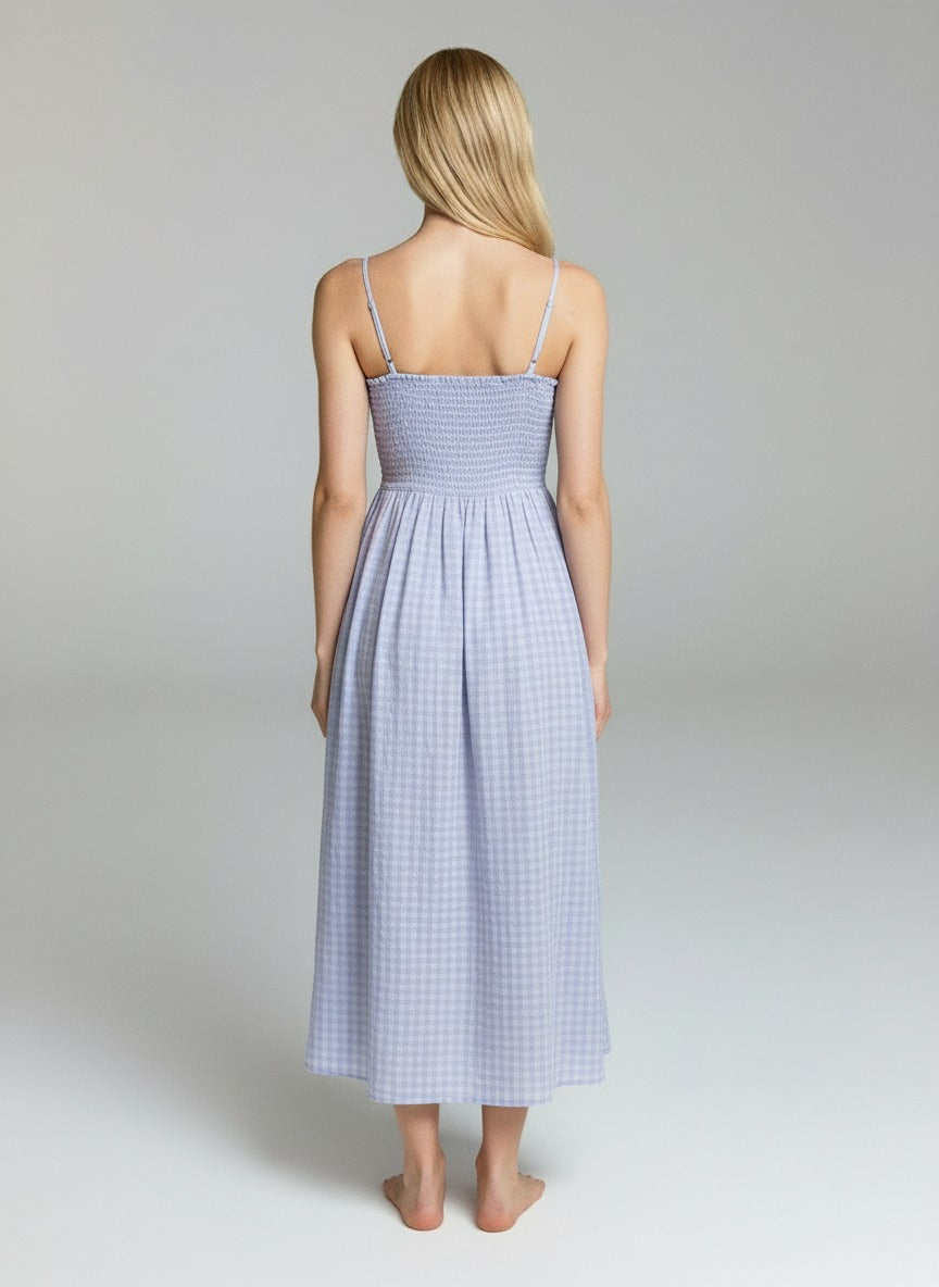 Women’s Lavender Gingham Maxi Dress – Sleeveless Square Neck Summer Casual A-Line Dress